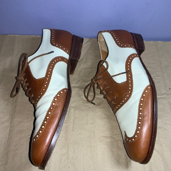 Polo Ralph Lauren 2 tone wingtip spectator oxfords Sz 8 white brown brogues - Picture 3 of 7